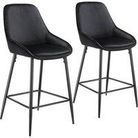 tectake Bar Stool Siera Velvet Look Black/Black Set Of 2 in Black