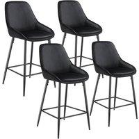 tectake Bar Stool Siera Velvet Look Black/Black Set Of 4 in Black