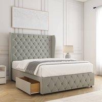 BSSPOKE Faye Velvet Divan Bed Set 54 Headboard & 2 Drawers Footend &Mattress in Silver | Size: Super King