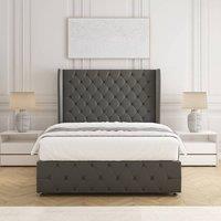 BSSPOKE Faye Plush Velvet Divan Bed Set 54 Headboard & Mattress No Drawers in Grey | Size: Double