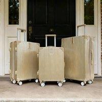 OHS Metallic Effect Suitcase Set of 3 Hard Shell ABS Luggage in Gold