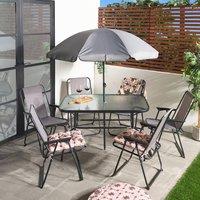 OHS 8 Piece Patio Set Garden Furniture Outdoor Table Chairs Parasol in Grey