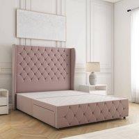 BSSPOKE Faye Divan Bed Plush Velvet 54 Headboard & No Mattress No Drawers in Pink | Size: Double