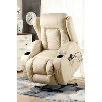 More4Homes Caesar Single Motor Rise Recliner Bonded Leather Heat & Massage Chair in Cream