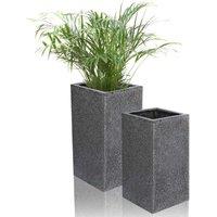 Primrose Black Poly Terrazzo Stone Tall Cube Outdoor Planter Set of 2 H60cm & H79cm in Grey