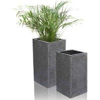 Primrose Set of 2 Poly-Terrazzo Black Tall Cube Outdoor Planters 60cm in Grey