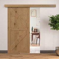 HOMCOM Sliding Barn Door Kit Hardware Track Closet Set for Single Wood Door in Brown
