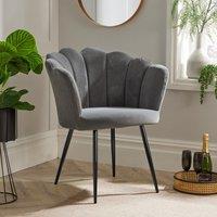 Home Source Boucle Fabric Scallop Shell Chair Wing Back Armchair Sofa Gold Legs in Grey