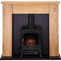 Adam Fires & Fireplaces Adam New England Stove Fireplace in Oak with Aviemore Electric Stove in Black, 48 Inch in Black