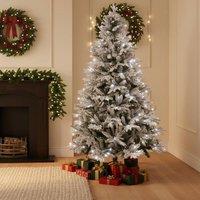 Shatchi Pre-Lit Snow Flocked Christmas Tree with Cool White Lights in Green | Size: 4ft