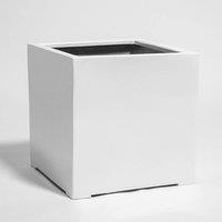 Primrose White Gloss Polystone Square Cube Patio Planter 50cm