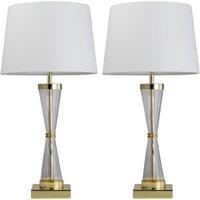 First Choice Lighting Set of 2 Gold Touch Lamps with White Cotton Shades