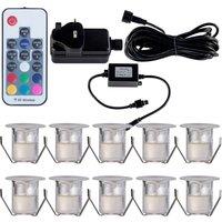 First Choice Lighting Set of 10 - 30mm Stainless Steel IP67 Colour Changing LED Decking Kit in Silver