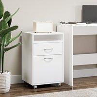 HOMCOM 60cm Storage Cabinet w/ Drawer Open Shelf Metal Handles 4 Wheels in White