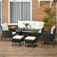 OUTSUNNY 6 Pieces Rattan Garden Furniture Sofa Set with Cushions in White