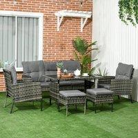 OUTSUNNY 6 Pieces Rattan Garden Furniture Sofa Set with Cushions in Grey