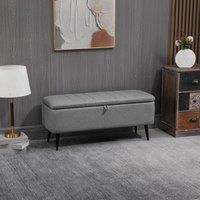 HOMCOM Storage Ottoman Bench, Linen Fabric Footstool with Steel Legs Grey