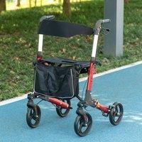 HOMCOM Folding Rollator with Seat 4 Wheels Adjustable Handle Height Bag in Red