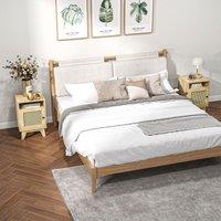 HOMCOM Nightstand, Rattan Bedside Table, Sofa Side Table w/ Drawer & Shelf in Light Brown