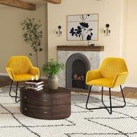 HOMCOM Modern Accent Chair Velvet Upholstered Lounge Armchair Set of 2 in Yellow