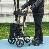 HOMCOM Adjustable 4 Wheel Rollator w/ Seat Bag Folding Mobility Walker in Gold