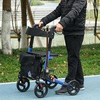 HOMCOM Adjustable 4 Wheel Rollator w/ Seat Bag Folding Mobility Walker in Blue
