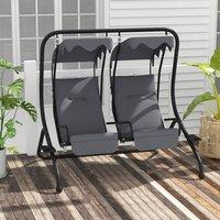 OUTSUNNY Canopy Swing 2 Separate Relax Chairs w/ Removable Canopy in Dark Grey