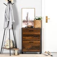 HOMCOM Narrow Shoe Cabinet with 2 Doors 2 Drawer Cupboard Divider in Brown