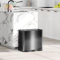 HOMCOM 3 x 15L Triple Kitchen Bin Pedal Bin for Recycling & Waste, Black
