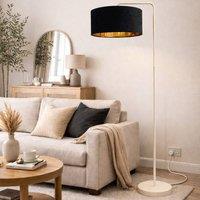CGC Lighting Kyra Cream Angled Floor Lamp with Large 45cm Velvet Lampshade in Black