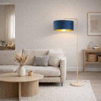 CGC Lighting Kyra Cream Angled Floor Lamp with Large 45cm Velvet Lampshade in Navy