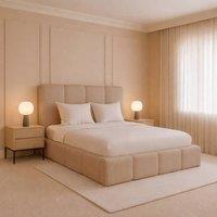 Desire Deco Monaco Upholsered Plush Velvet Ottoman Storage Bed Frame in Beige | Size: King