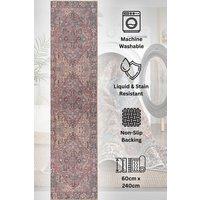 Kukoon Washable Runner Rug Terracotta Distressed Long Hallway Carpet Mat 80cm x 300cm in Red | Size: 80 cm x 300 cm