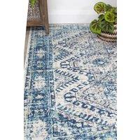 Loomed Navy Blue Aztec Pattern Distressed Living Room Bedroom Area Rug Runner | Size: 160 cm x 230 cm