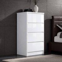 Harmin Handleless High Gloss 4 drawer White chest of Drawers - H99cm X W40cm