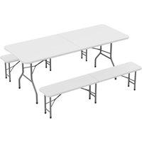 MCC Direct 6ft Folding Table & benches Indoor Outdoor Garden Event Table White