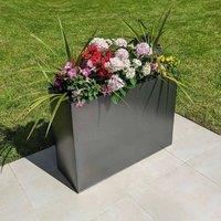 Woven Wood 90cm Long Zinc Silver & Black Textured 60cm Tall Trough Planter