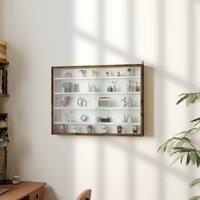 HOMCOM 5-Tier Wall Display Shelf Unit Cabinet w/ Shelves Glass Doors in Brown | Size: Small