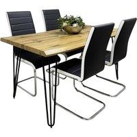 KOSY KOALA Modern Dining Table Set With 4 Black Chairs Kitchen Room Furniture in Brown
