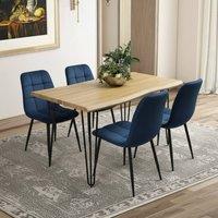 KOSY KOALA Dining Table Set With 4 Blue Velvet Chairs Dining Furniture