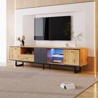 BTM TV Lowboard with LED Lighting, Glass Shelf, Soft-Close Doors