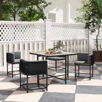 OUTSUNNY 4 Seater Rattan Dining Set with Cushions, Charcoal Grey in Dark Grey