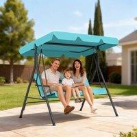 OUTSUNNY Outdoor Metal Hammock Swing Chair 3-Seater Patio Bench Garden in Blue