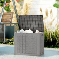 OUTSUNNY 93L Plastic Garden Storage Box, Storage Container w/ Handles in Khaki
