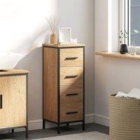 HOMCOM Narrow Bathroom Storage Cabinet with 4 Drawers for Small Spaces, Oak in Light Oak