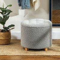 HOMCOM 45cm Round Ottoman with Storage, Lid, Cashmere Footstool in Grey