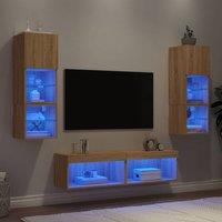 Berkfield Home 6 Piece TV Wall Units with LED Sonoma Oak Engineered Wood in Brown