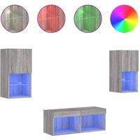 Berkfield Home 4 Piece TV Wall Cabinets with LED Lights Grey Sonoma