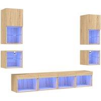 Berkfield Home 8 Piece TV Wall Units with LED Sonoma Oak Engineered Wood in Brown