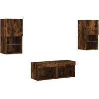Berkfield Home Decorative 4 Piece TV Wall Cabinets with LED Lights Smoked Oak in Brown